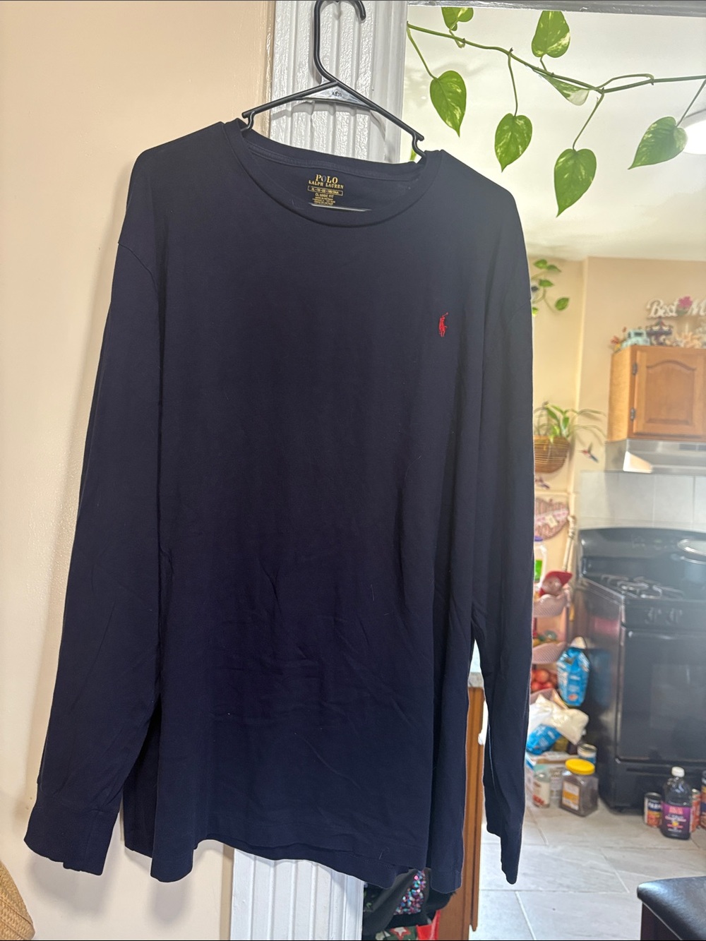 Polo by Ralph Lauren Navy Long-Sleeve Crew with Red Pony Logo